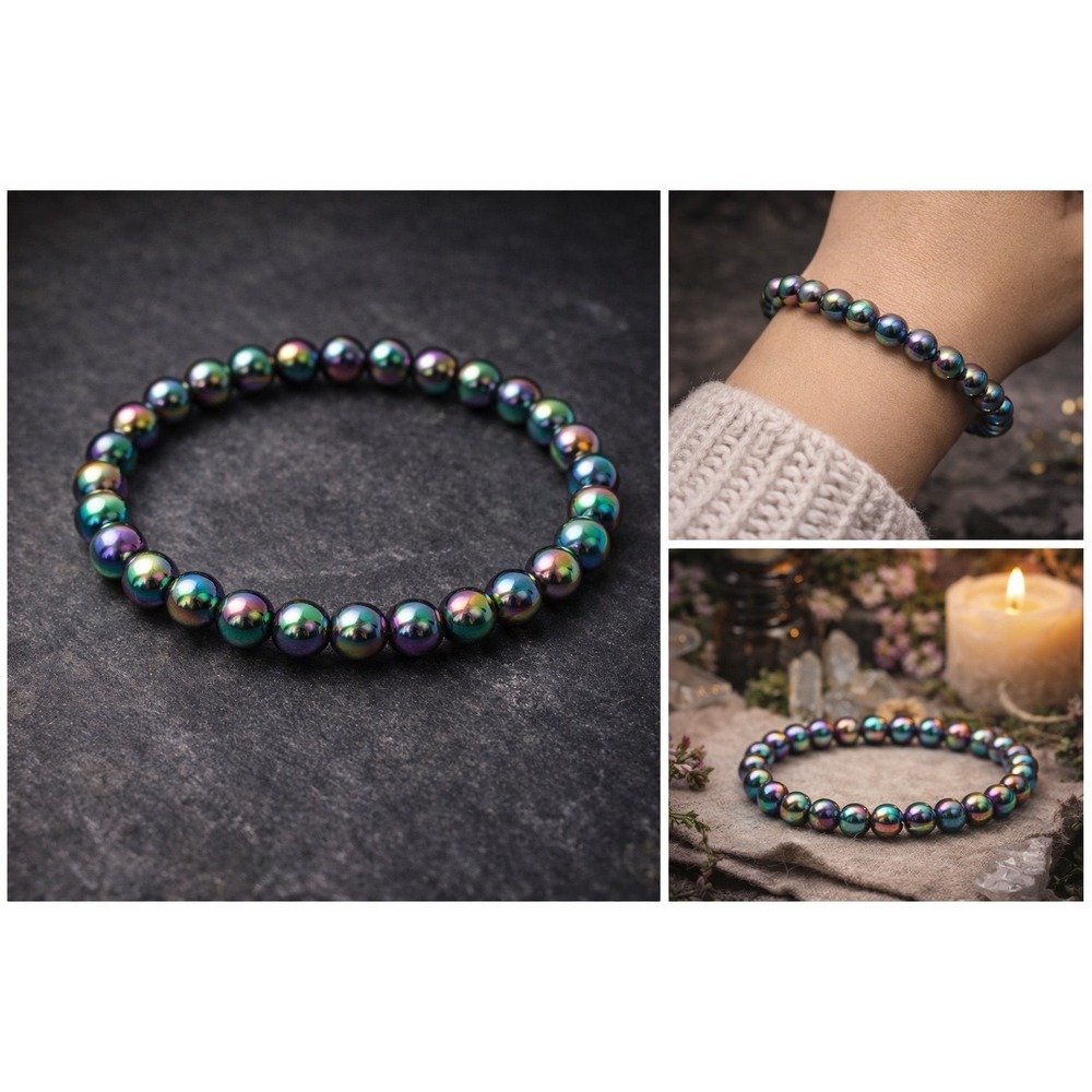 4mm Rainbow Hematite Bracelet Witchy Boho Apothecary Grounding Crystal Jewelry